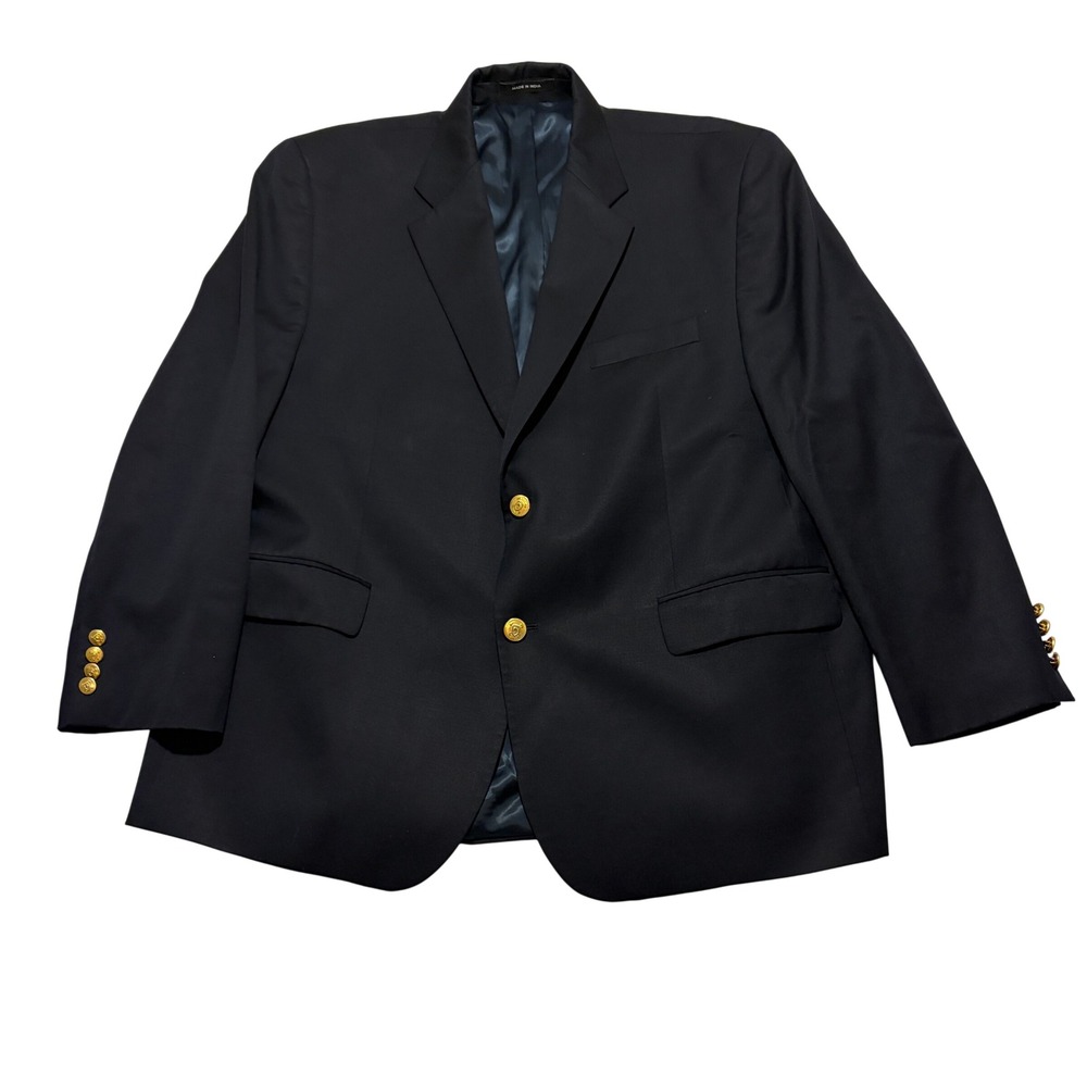 Ralph Lauren Mens Navy Blue 100% Wool Gold Crest Button Blazer Sport Coat 44S